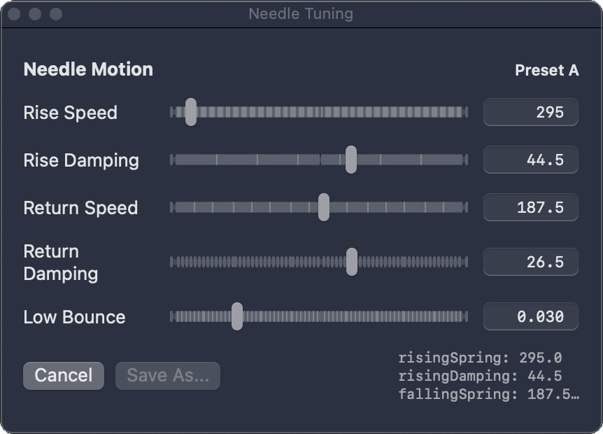 Bridge MeterのNeedle Tuningパネル
