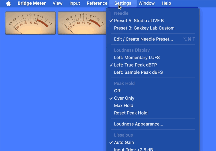 Bridge MeterのNeedle設定メニュー