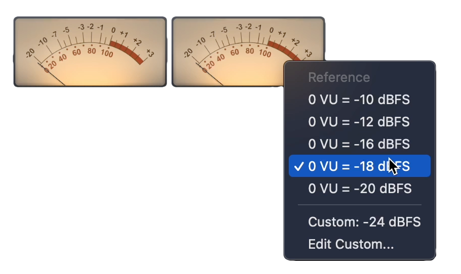 Bridge MeterのReference Levelメニュー