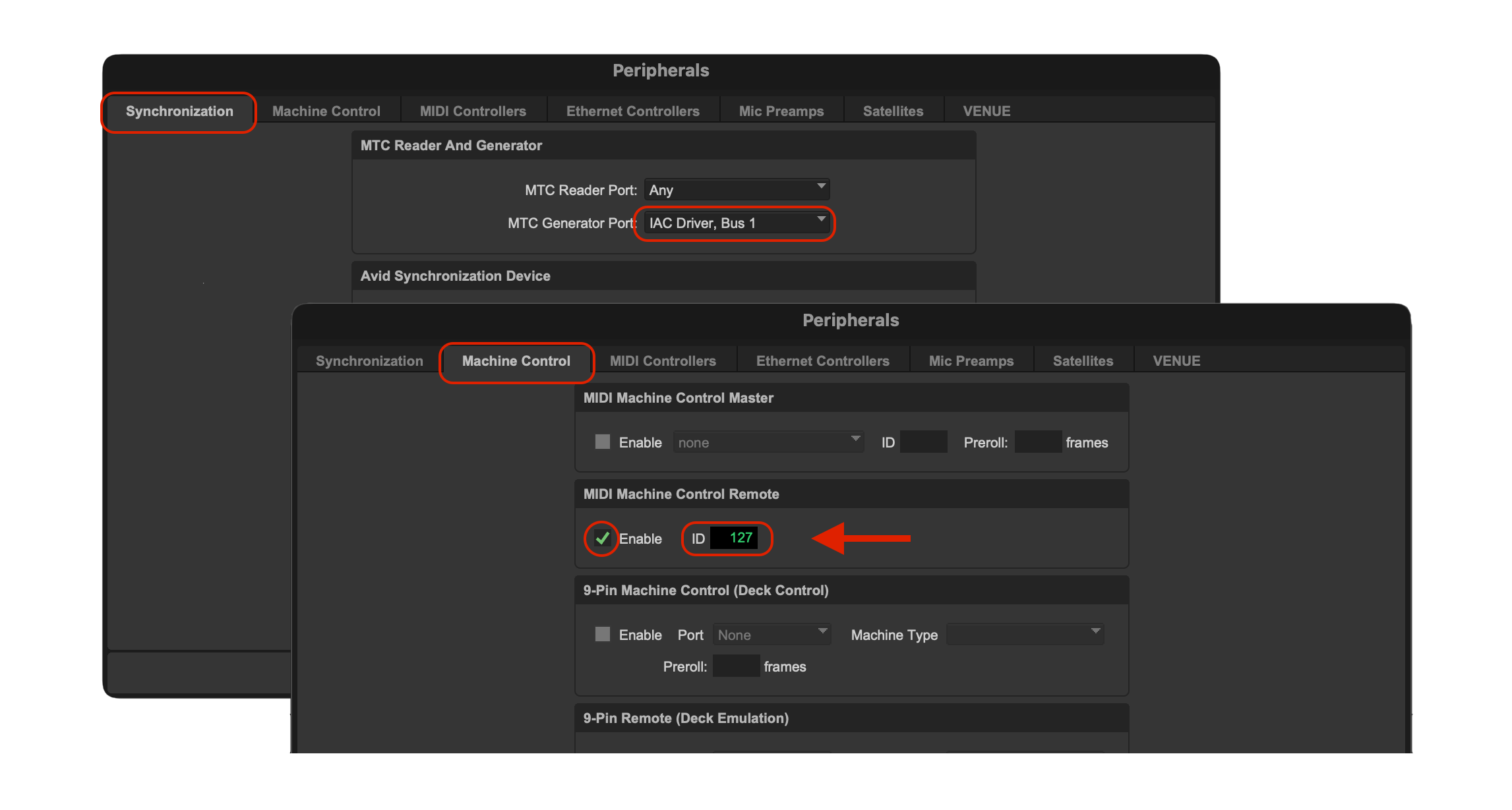 Pro ToolsのSynchronizationとMachine Controlの設定